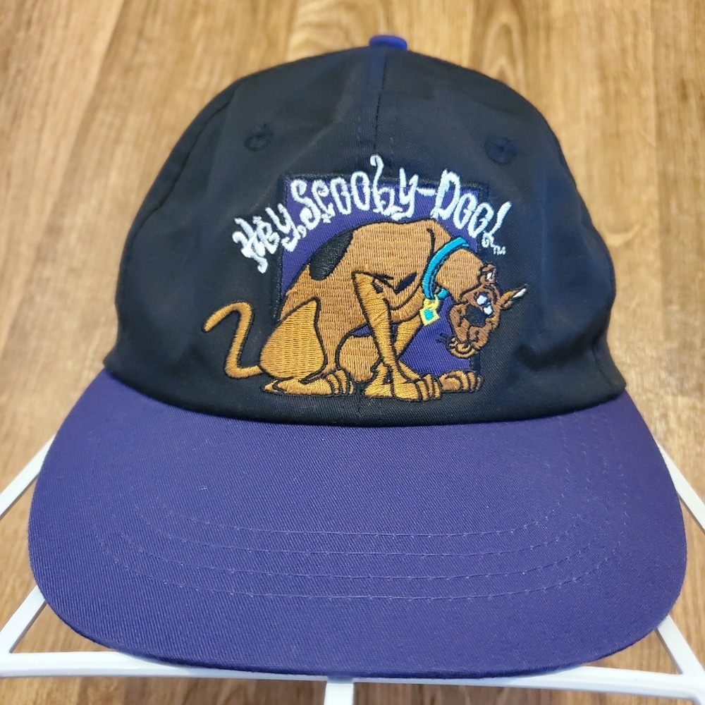 Vtg 90s Scooby-Doo Hat Cap Kids Black Purple Stretch Cartoon Network 1998